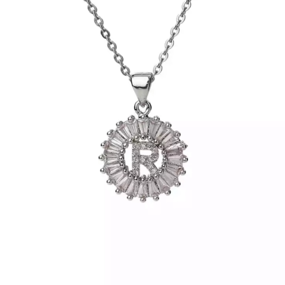 Silver Initial Crystal Pendant Necklace A-Z - Picture 1 of 7